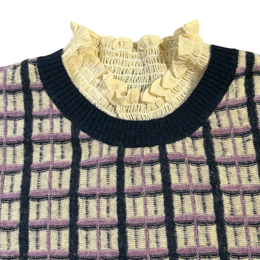 Nümph Anthroplogie Pullover Sweater Women's M Purple‎ Check Wool Alpaca Blend - Picture 2 of 7